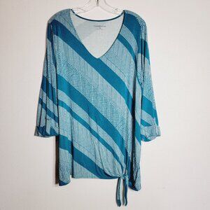 Croft & Barrow‎ Teal Top Plus Size 1X 3/4 Sleeve Tie Front Soft Stretch Pullover
